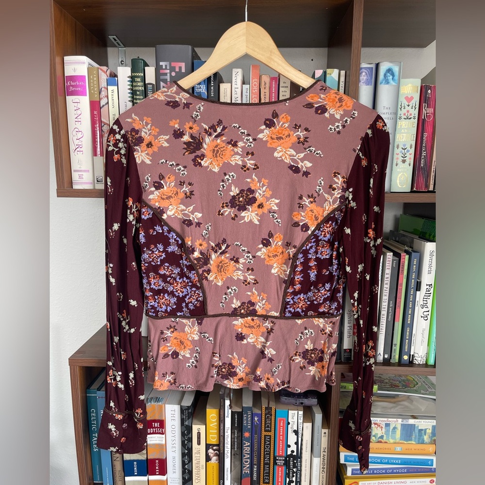 Free People Mixed Floral Tie Front Long Sleeve Boho Blouse Top M - Picture 7 of 7
